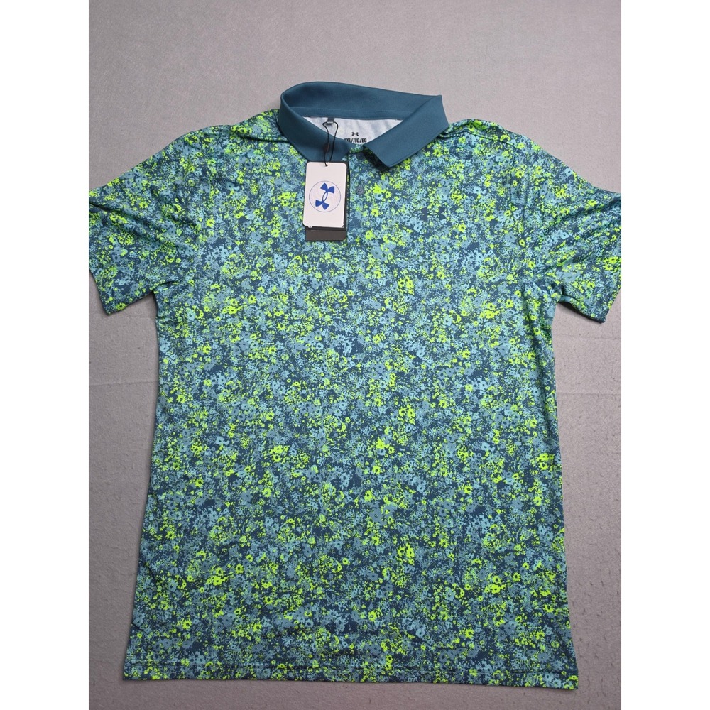 Under Armour Polo Shirt Boys XL Green Floral Speckle Golf Tennis Performance NWT